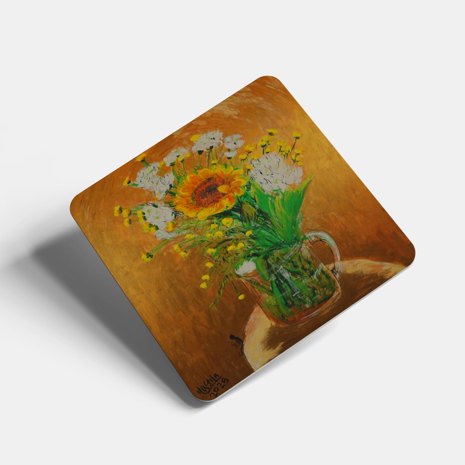 Flowers in Mug Printed Coaster 9x9 cm Acrylic