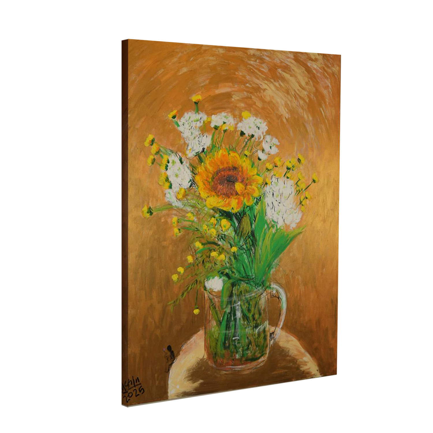 Flowers in Mug Printed Wood 40X50 cm